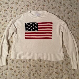 Old Navy Blue and White Crew Neck Sweater with Flag Design